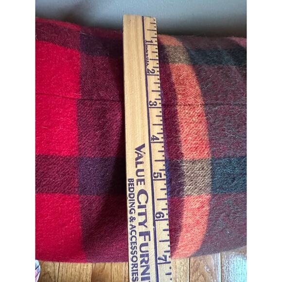 WILLIAMS SONOMA wool plaid pillow pink red green 20x20”with down feather insert - Picture 14 of 14